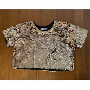 Di$count Universe Gold Sequin Crop Tee Shirt Medium